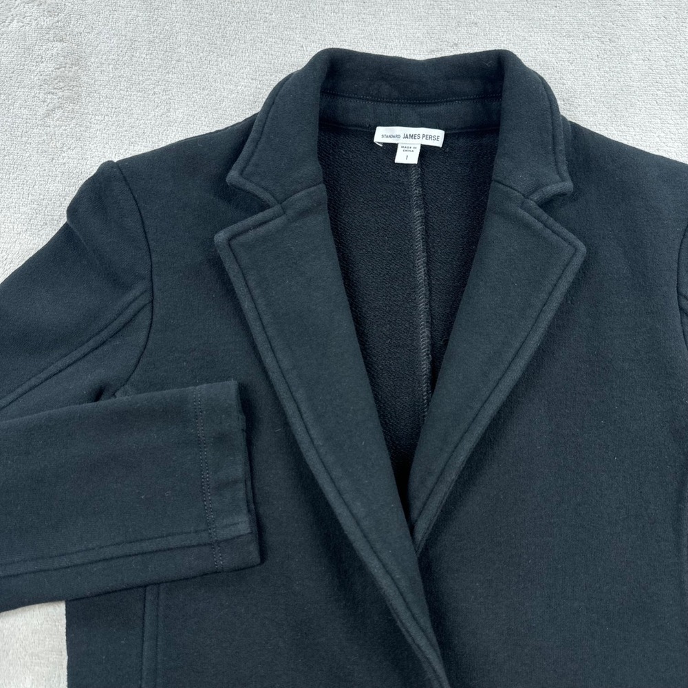 James Perse Blazer Coat Womens 1 Black Fleece Knit Single Button Jacket Outdoors